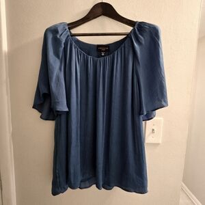 Premise Blue Flutter Sleeve Blouse SZ 2X